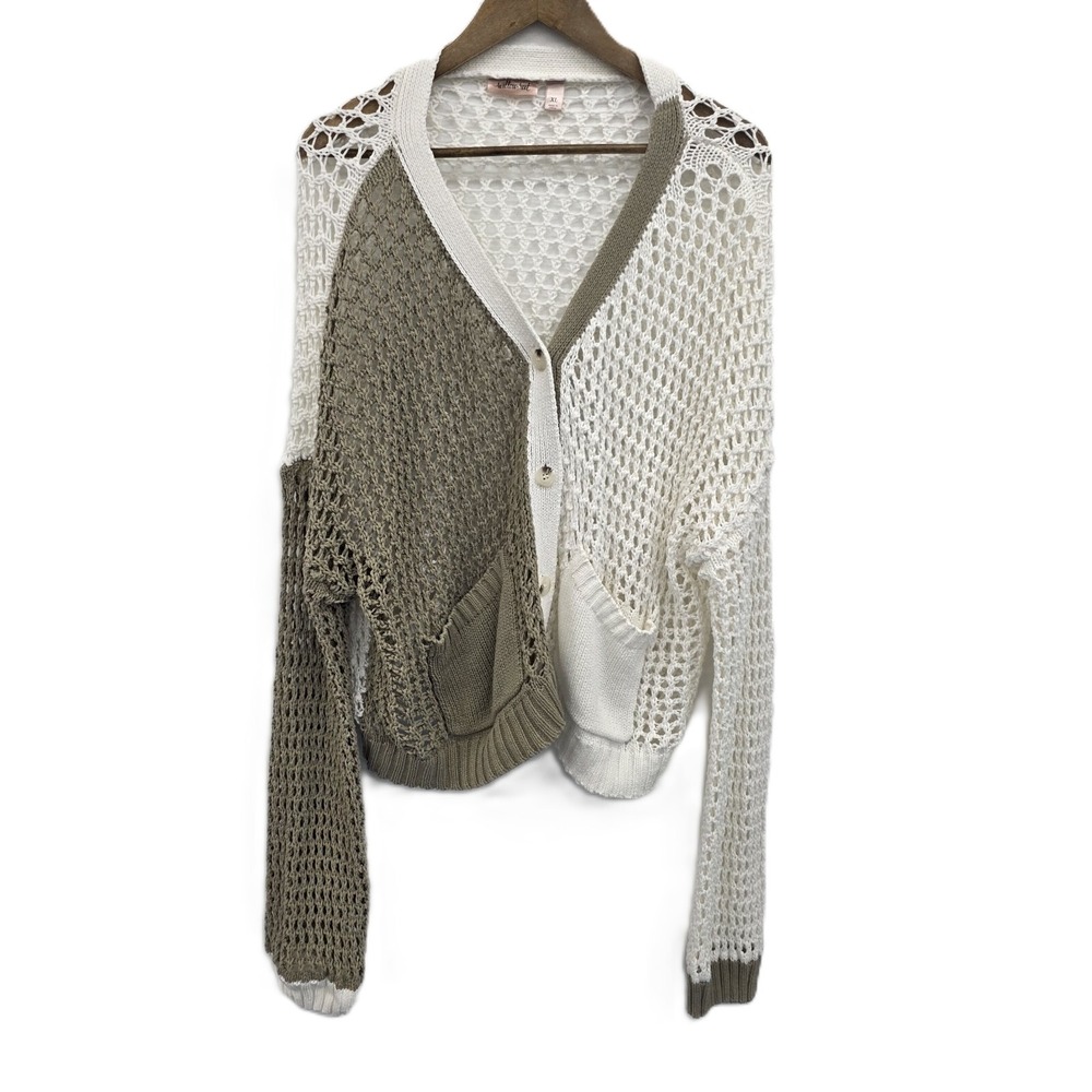 Boho‎ Colorblock Open Knit Cardigan Womens XL Lightweight Button Front Sweater